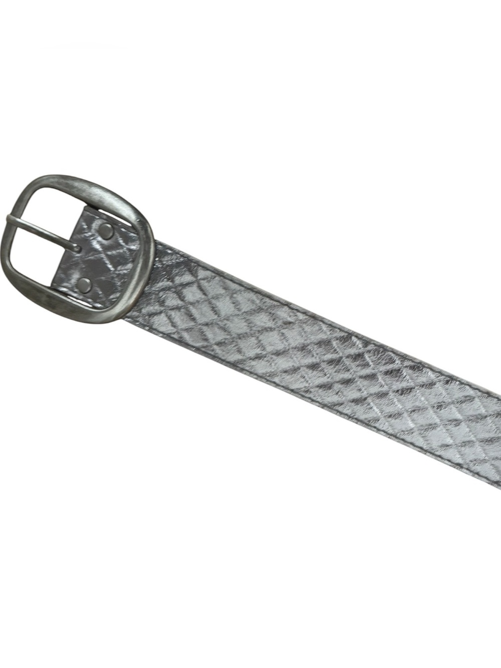 🩶Women’s Metallic Silver Quilted Maximalist Festival Rave Night Out Belt | M